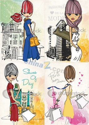 购物女孩矢量素材下载